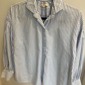 Ann Mashburn Anaya Popover Blue and White Stripe shirt in poplin Size M